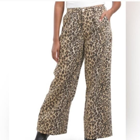 House of Harlow Leopard Animal Print Pant Wide Leg High Rise Brown Black Size M - Picture 12 of 13